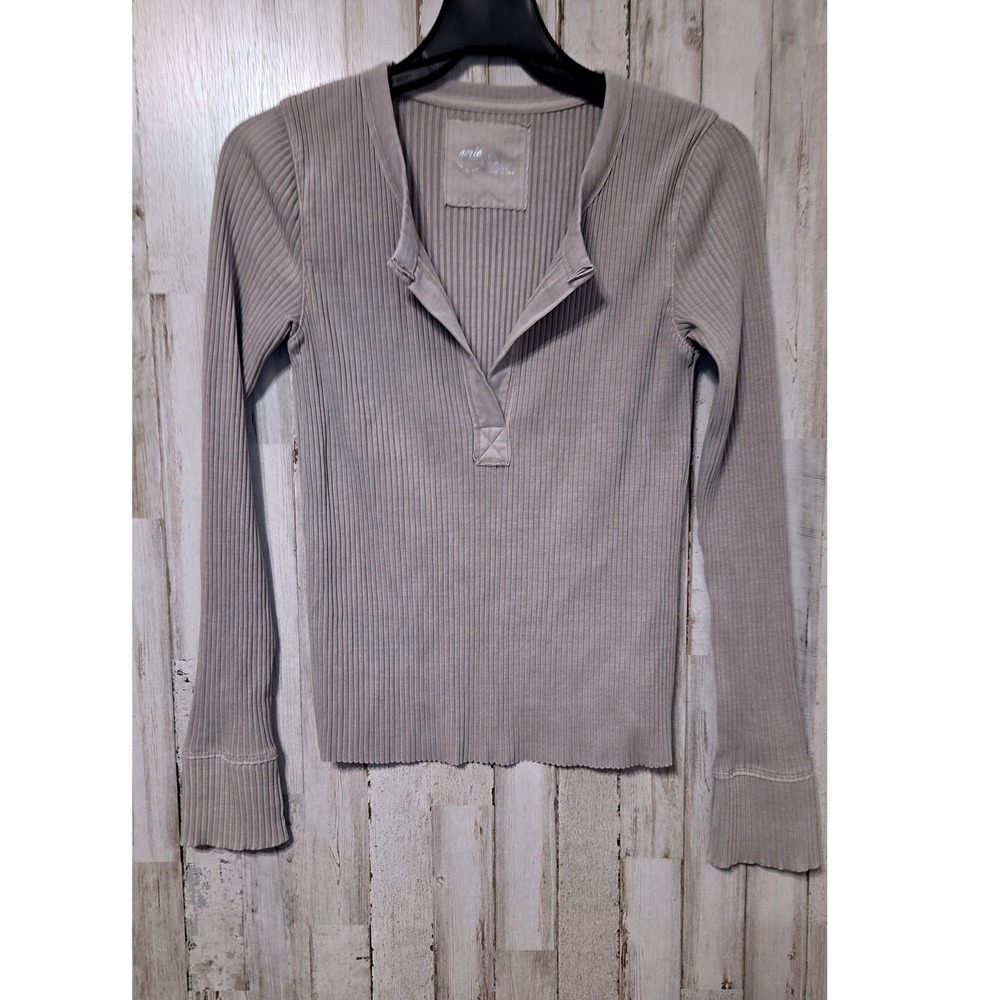 EUC Aerie size S Ribbed Long sleeve Top Tee Shirt Henley Thermal Slim